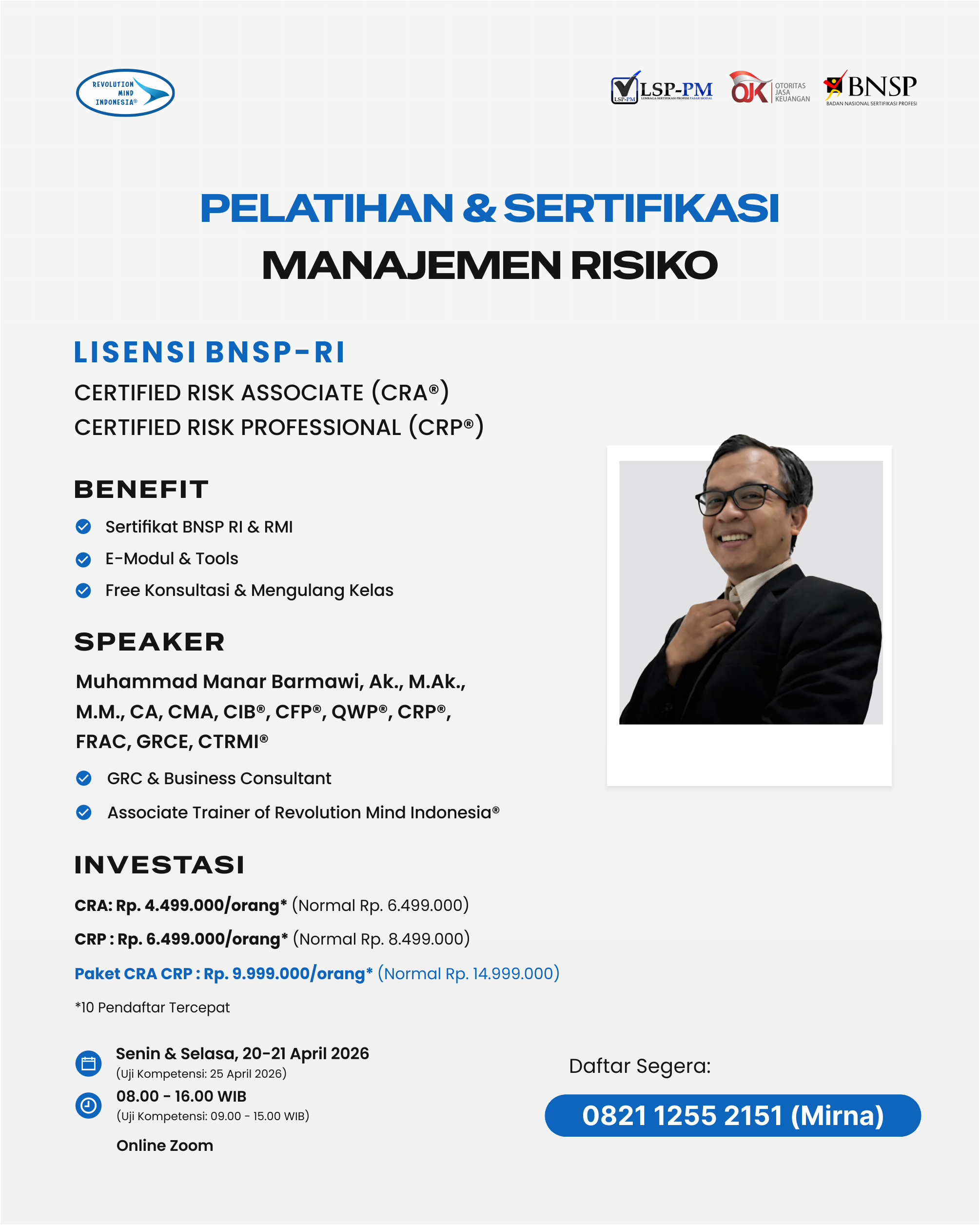 PELATIHAN & SERTIFIKASI MANAJEMEN RISIKO PELATIHAN & SERTIFIKASI MANAJEMEN RISIKO